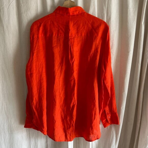 ZARA orange 100% linen Long Sleeve Button Down Shirt L - Picture 3 of 9